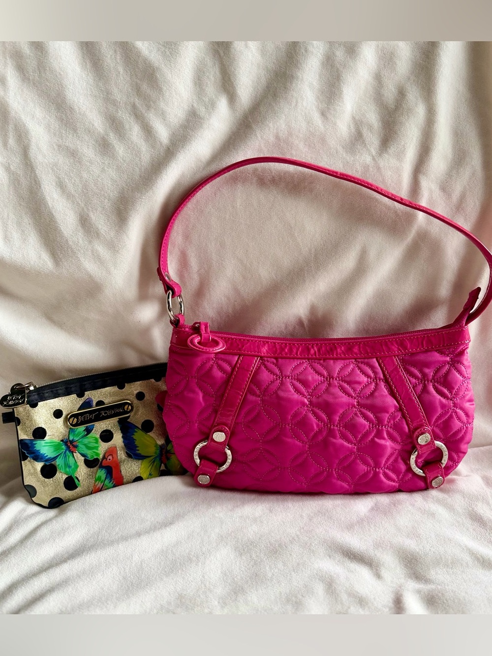 Y2K Bundle Vera Bradley Pink Quilted Bag & Betsey Johnson Butterfly Pouch